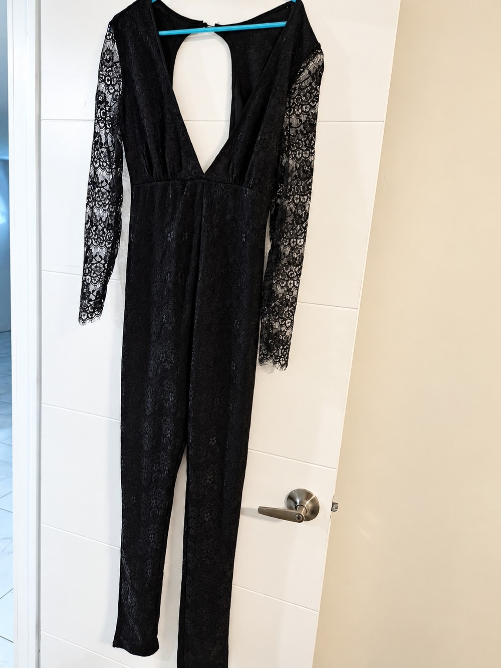 Women's Black Lace Long-Sleeve Jumpsuit